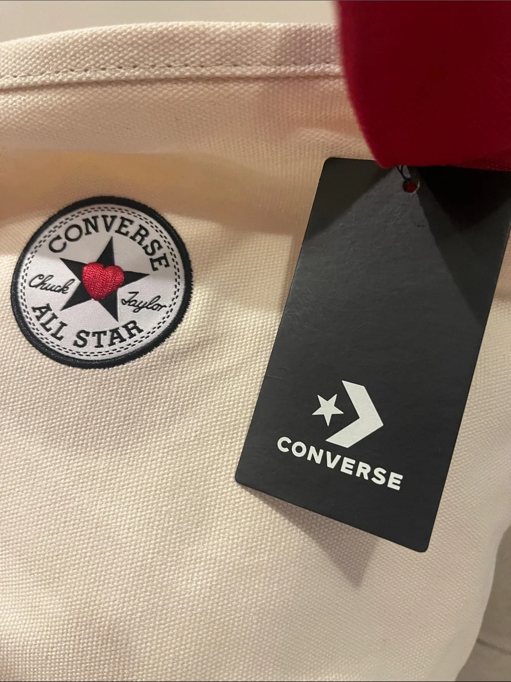 Converse Cream Canvas Tote with Red Handles and Heart Detail - Picture 2 of 3